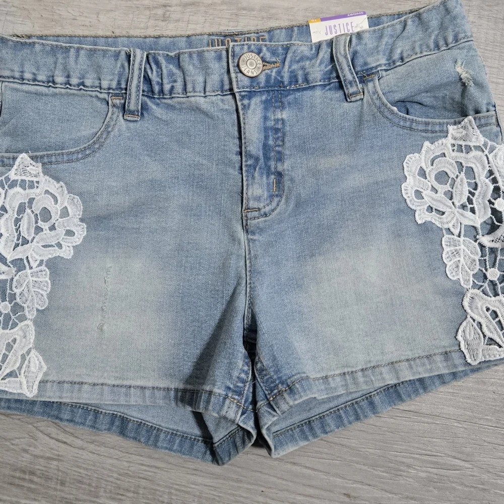 Justice Women's Blue Denim Shorts with Lace Detail Size 16